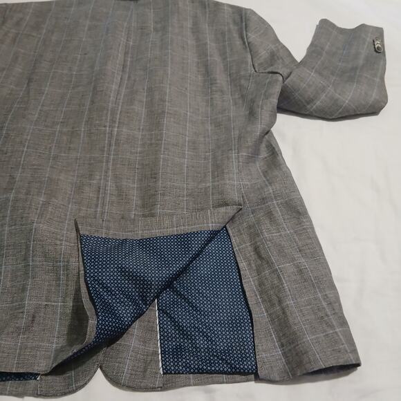 NWOT Joseph Abboud 48L Linen & Wool Grey Window Pane Lined Blazer tailored fit - Picture 7 of 14